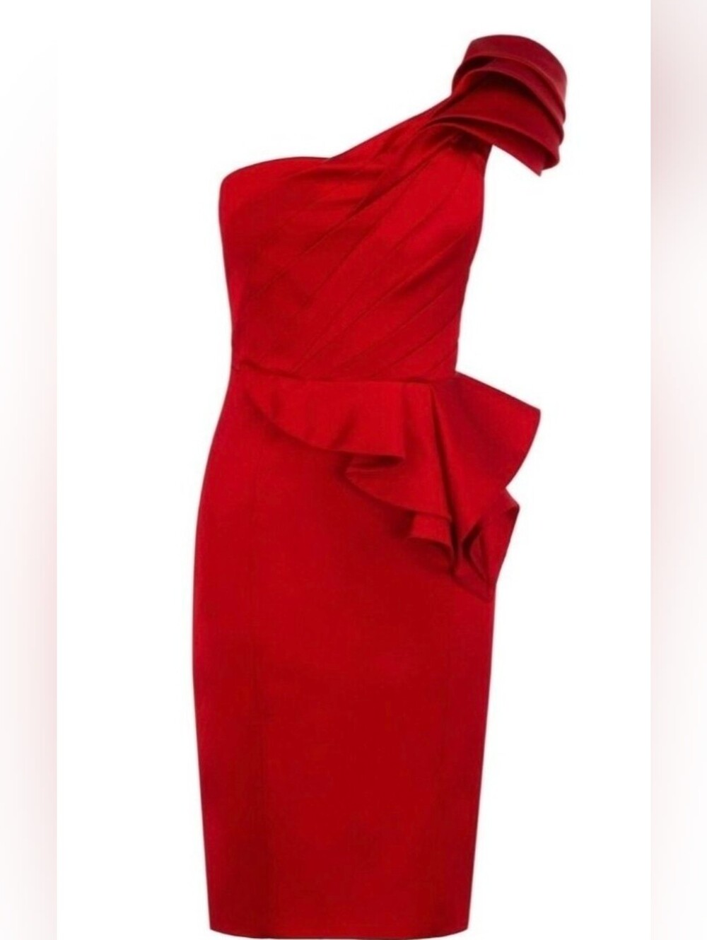 Karen Millen Red Peplum One Shoulder Dress 4 uk10